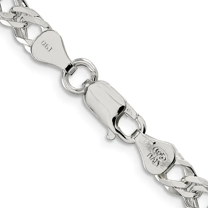 TreasureFineJewelers Rings Sterling Silver 525mm 6 Side Dimondcut Flat Double Curb Chain