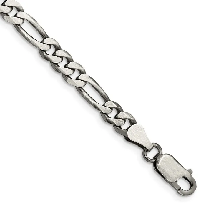 TreasureFineJewelers Rings Sterling Silver Antiqued 55mm Figaro Chain