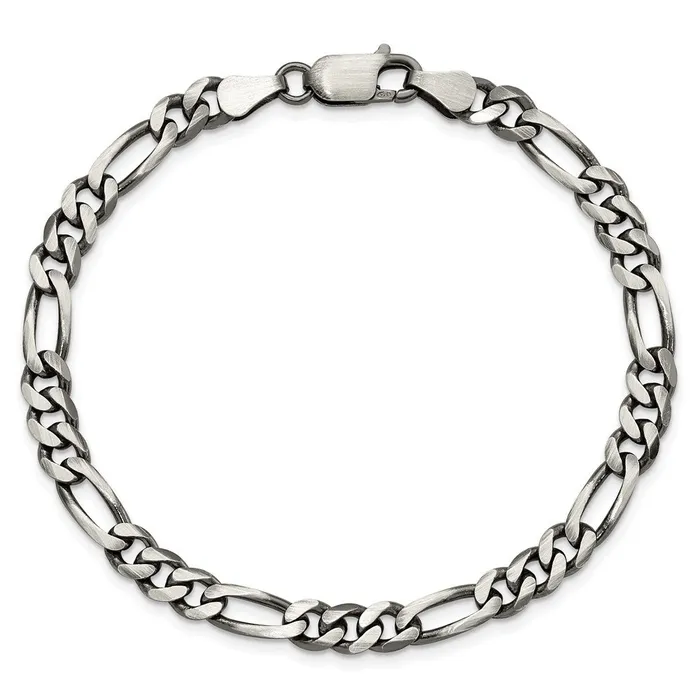 TreasureFineJewelers Rings Sterling Silver Antiqued 55mm Figaro Chain
