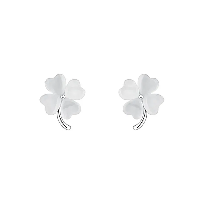 Trendolla Jewelry 925 Silver Cats Eye Four Leaf Clover Earrings Earrings