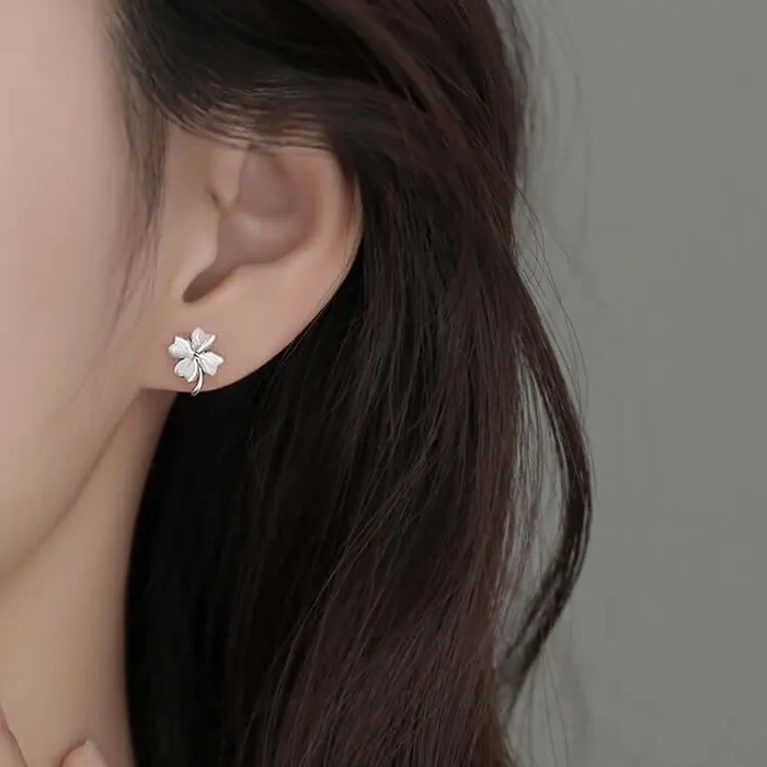 Trendolla Jewelry 925 Silver Cats Eye Four Leaf Clover Earrings Earrings