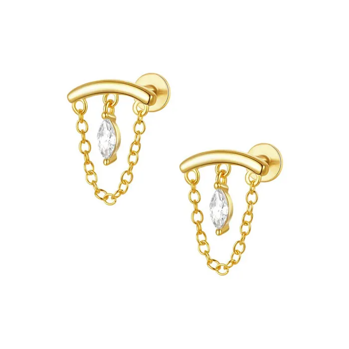 Trendolla Jewelry Earrings Prong Rhombus Diamond Drape Threaded Flat Back Earrings Trendolla Jewelry Earrings Prong Rhombus Diamond Drape Threaded Flat Back Earrings