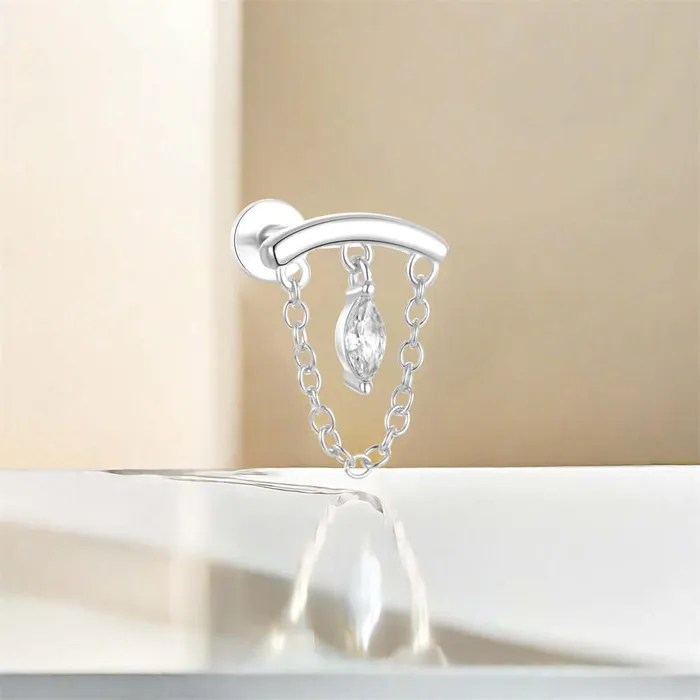 Trendolla Jewelry Earrings Prong Rhombus Diamond Drape Threaded Flat Back Earrings