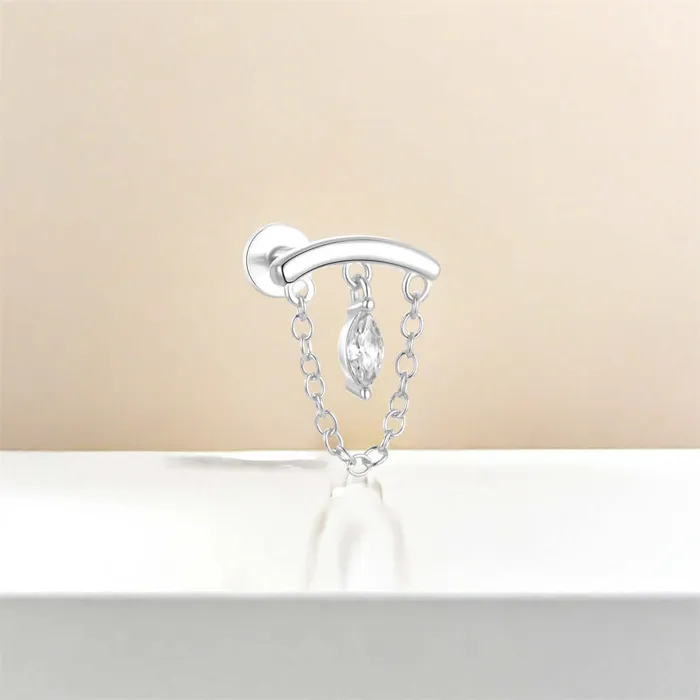 Trendolla Jewelry Earrings Prong Rhombus Diamond Drape Threaded Flat Back Earrings