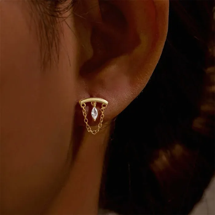 Trendolla Jewelry Earrings Prong Rhombus Diamond Drape Threaded Flat Back Earrings