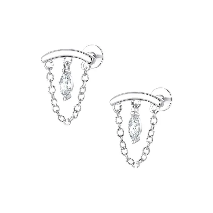 Trendolla Jewelry Earrings Prong Rhombus Diamond Drape Threaded Flat Back Earrings