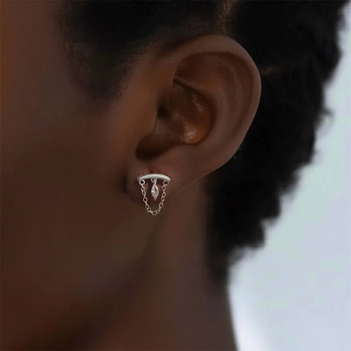 Trendolla Jewelry Earrings Prong Rhombus Diamond Drape Threaded Flat Back Earrings