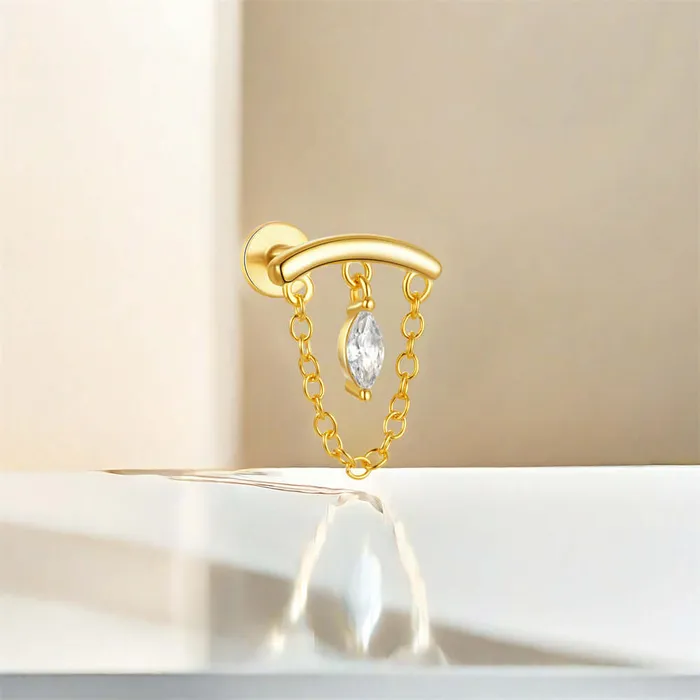 Trendolla Jewelry Earrings Prong Rhombus Diamond Drape Threaded Flat Back Earrings