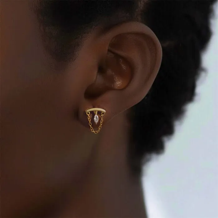 Trendolla Jewelry Earrings Prong Rhombus Diamond Drape Threaded Flat Back Earrings