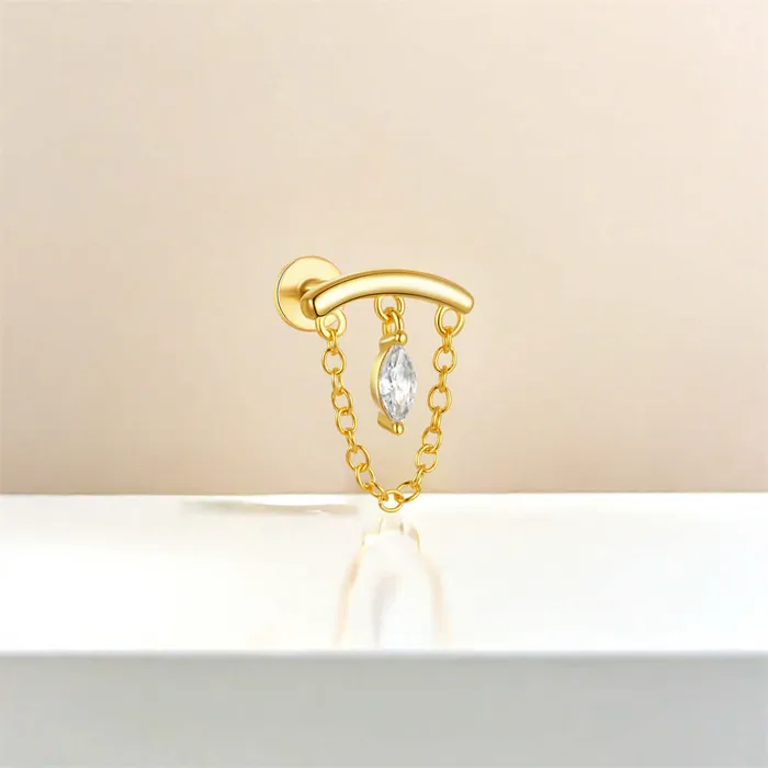 Trendolla Jewelry Earrings Prong Rhombus Diamond Drape Threaded Flat Back Earrings