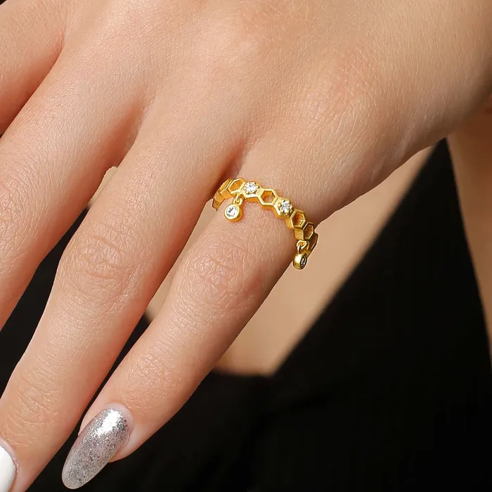 Trendolla Jewelry Rings Honeycomb With Dripping Honey Ring Life With MaKs Honeycomb Bee Kind Jewelry Collection