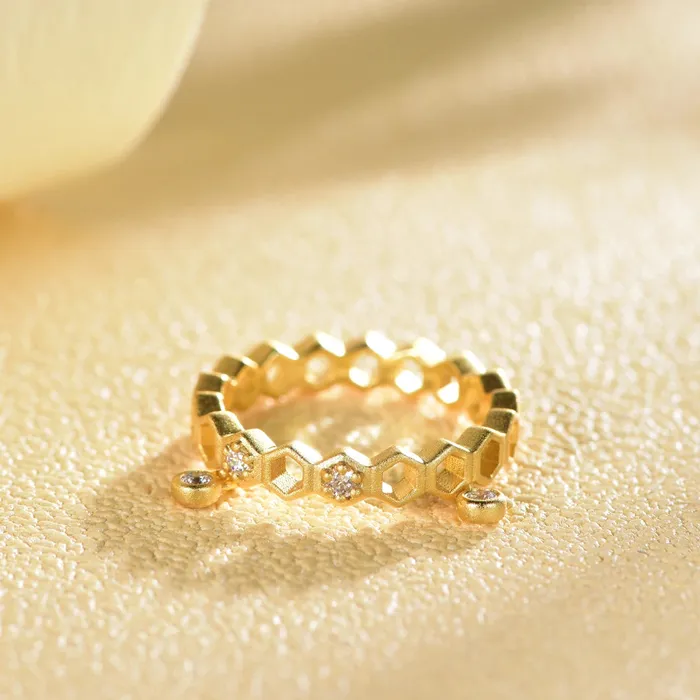 Trendolla Jewelry Rings Honeycomb With Dripping Honey Ring Life With MaKs Honeycomb Bee Kind Jewelry Collection