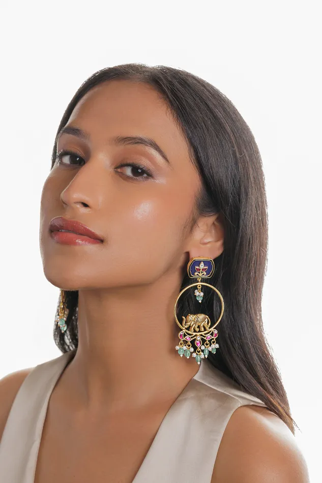 Curio Cottage Earrings Golden Tusker Chandbali Earrings