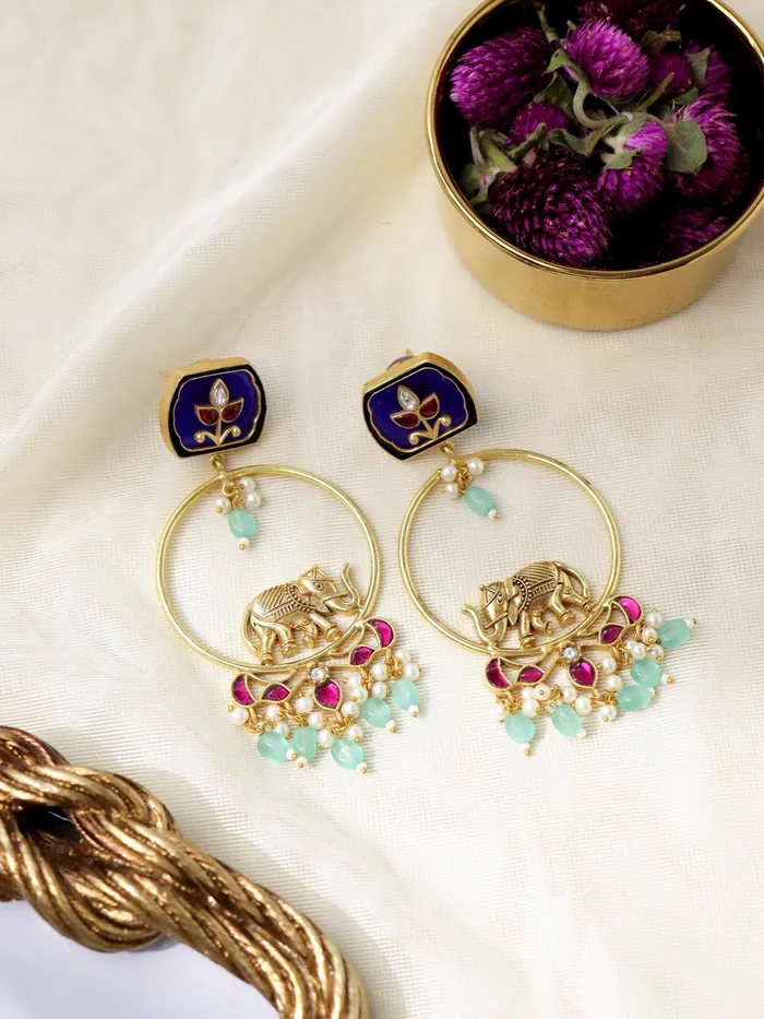 Curio Cottage Earrings Golden Tusker Chandbali Earrings Curio Cottage Earrings Golden Tusker Chandbali Earrings