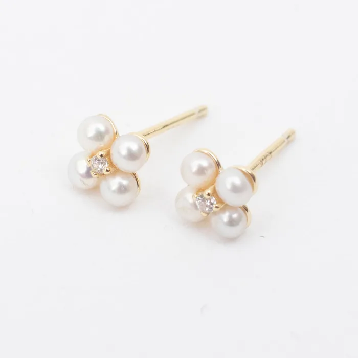 Silver Lotus Earrings Gold Vermeil Pearl Cubic Flower Studs