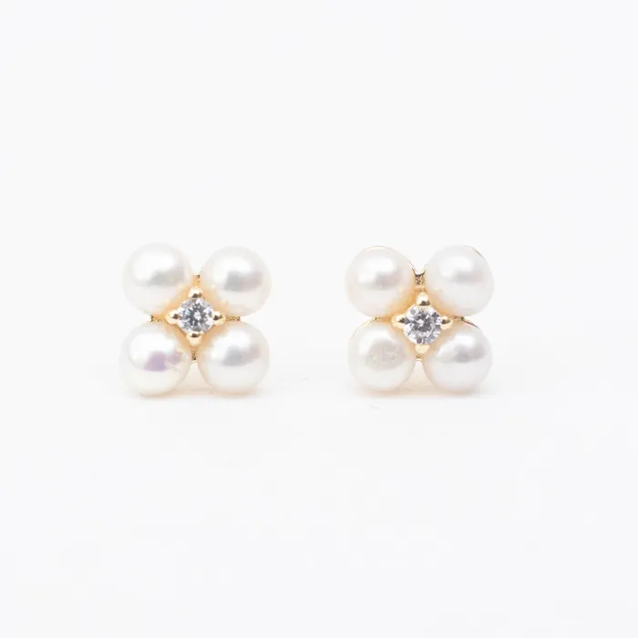 Silver Lotus Earrings Gold Vermeil Pearl Cubic Flower Studs