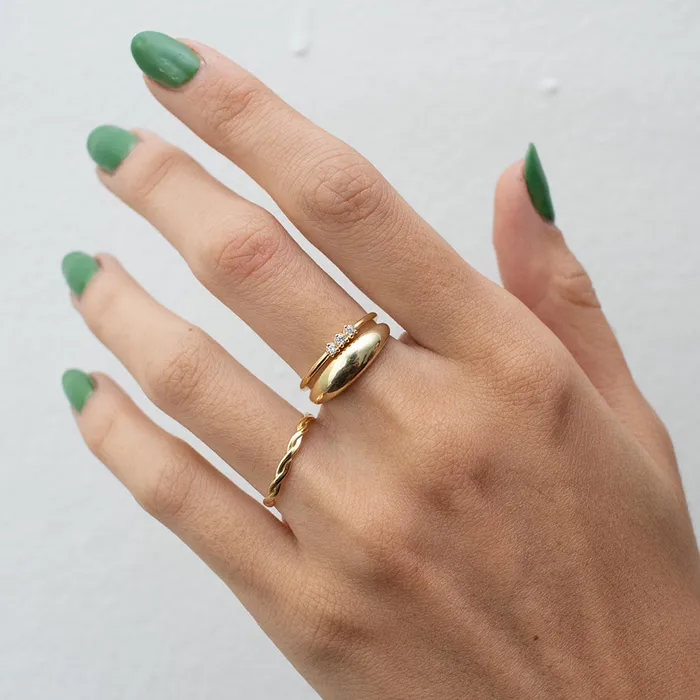 Silver Lotus Rings Gold Plated Thin Dome Ring