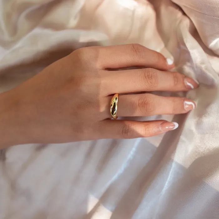 Silver Lotus Rings Gold Plated Thin Dome Ring
