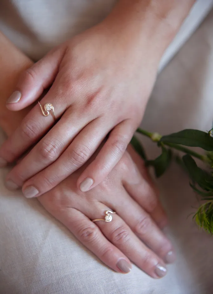Twin Flame Ring Set with Emeralds Faeber Studio Rings