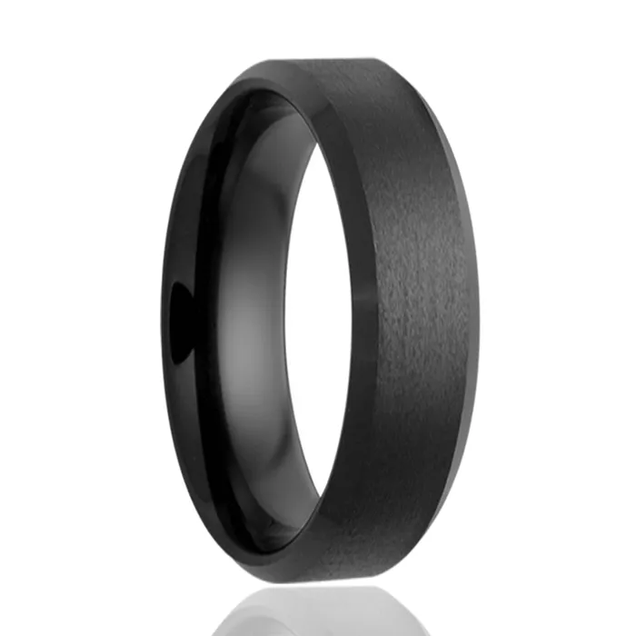 6mm Black Ceramic Bevel Satin Center ring HEAVY STONE RINGS Rings