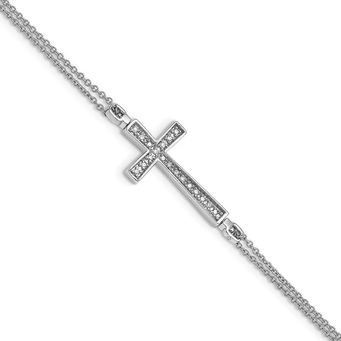 Bracelets WB Choice Jewelry Sterling Silver Rhod 01ct Blk Wht Dia Rvsble Cross 2 Strand BraceletWBCQDX1253 Bracelets WB Choice Jewelry Sterling Silver Rhod 01ct Blk Wht Dia Rvsble Cross 2 Strand BraceletWBCQDX1253