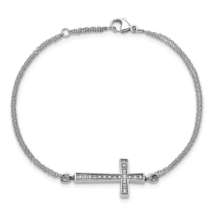 Bracelets WB Choice Jewelry Sterling Silver Rhod 01ct Blk Wht Dia Rvsble Cross 2 Strand BraceletWBCQDX1253 Bracelets WB Choice Jewelry Sterling Silver Rhod 01ct Blk Wht Dia Rvsble Cross 2 Strand BraceletWBCQDX1253