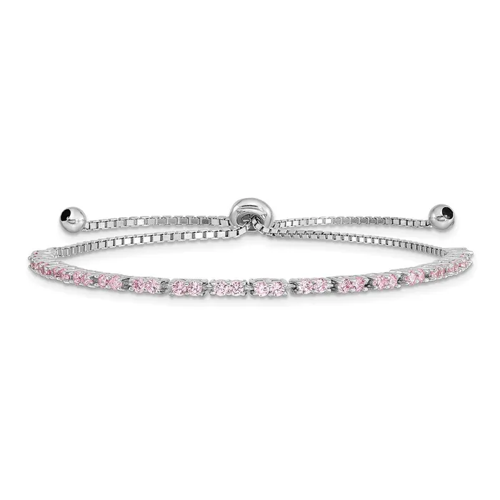 Bracelets WB Choice Jewelry Sterling Silver Rhodplated October Pink CZ Adjustable BraceletWBCQG4757OCT Bracelets WB Choice Jewelry Sterling Silver Rhodplated October Pink CZ Adjustable BraceletWBCQG4757OCT
