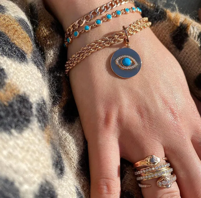 Charm Necklaces Shylee Rose Jewelry Turquoise Evil Eye Disc Charm