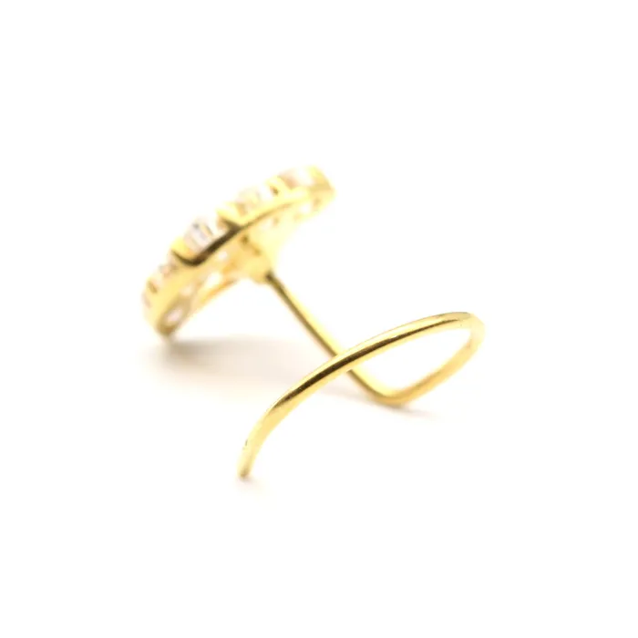 Earrings Karizma Jewels Indian Women 14k Real Gold White CZ Corkscrew Nose Stud 24g