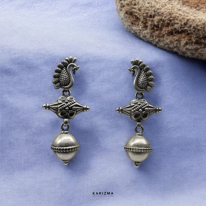 Earrings Karizma Jewels Real 925 Sterling Silver Designer Mayur Mukhi Oxidized Hanging Jhumka Women Earrings