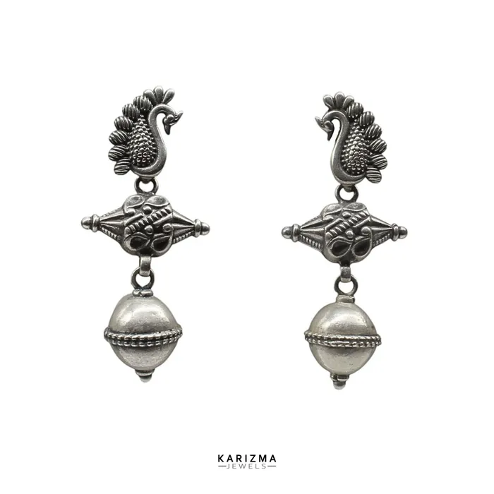 Earrings Karizma Jewels Real 925 Sterling Silver Designer Mayur Mukhi Oxidized Hanging Jhumka Women Earrings