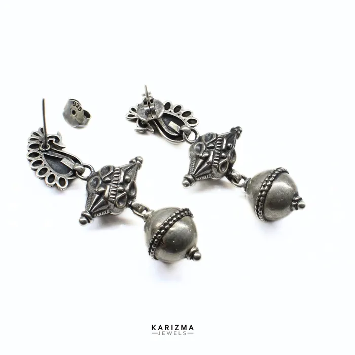 Earrings Karizma Jewels Real 925 Sterling Silver Designer Mayur Mukhi Oxidized Hanging Jhumka Women Earrings