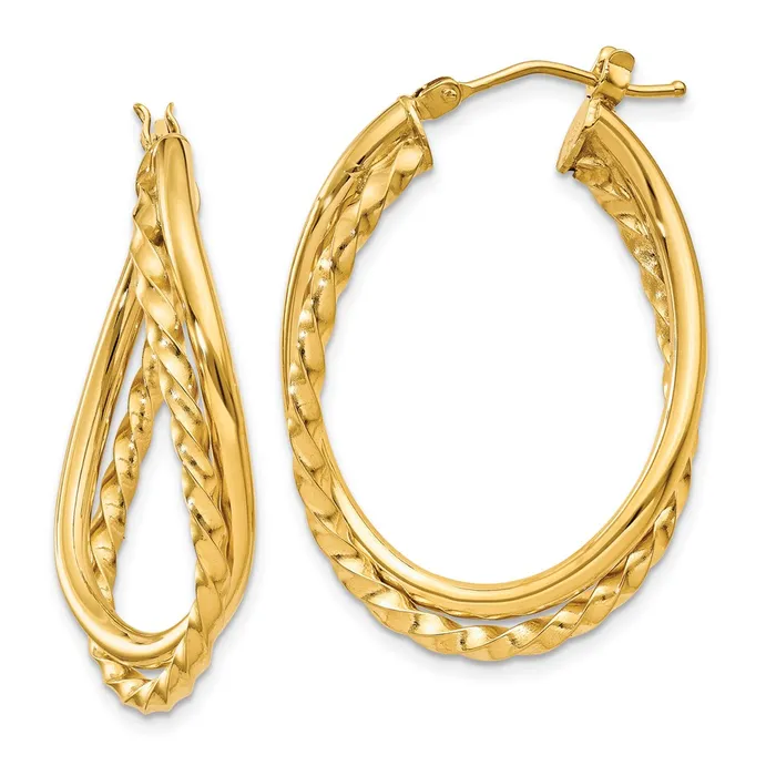 Earrings WB Choice Jewelry 14k Textured and Polished Twist Oval Hoop EarringsWBCPRE785 Earrings WB Choice Jewelry 14k Textured and Polished Twist Oval Hoop EarringsWBCPRE785