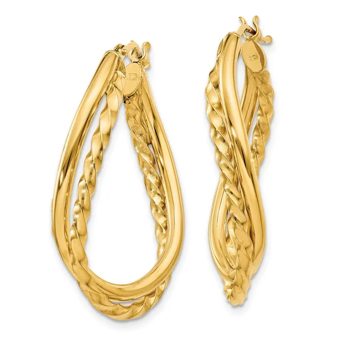 Earrings WB Choice Jewelry 14k Textured and Polished Twist Oval Hoop EarringsWBCPRE785 Earrings WB Choice Jewelry 14k Textured and Polished Twist Oval Hoop EarringsWBCPRE785