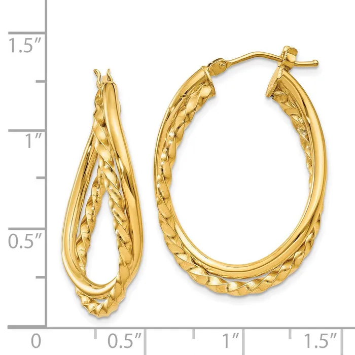 Earrings WB Choice Jewelry 14k Textured and Polished Twist Oval Hoop EarringsWBCPRE785 Earrings WB Choice Jewelry 14k Textured and Polished Twist Oval Hoop EarringsWBCPRE785