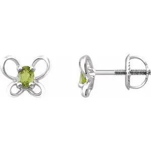 Earrings WB Choice Jewelry 14K White 4x3 mm Oval August Youth Butterfly Birthstone Earrings 653416659PSTWBC