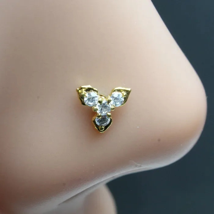 Indian Nose ring White CZ studded gold plated Piercing Nose stud push pin Karizma Jewels Rings