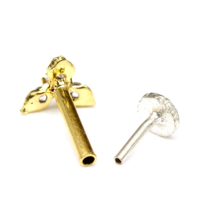 Indian Nose ring White CZ studded gold plated Piercing Nose stud push pin Karizma Jewels Rings