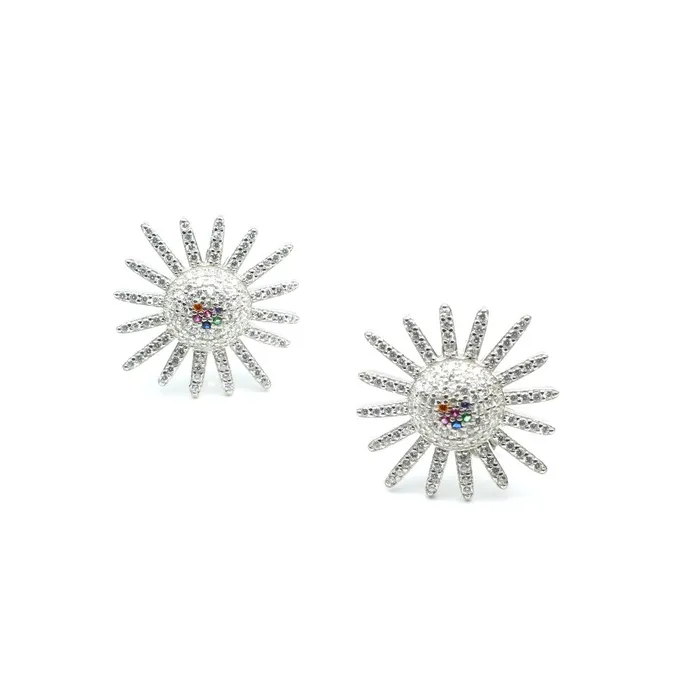 Karizma Jewels Earrings Real 925 Silver Multi CZ Stud Earring Set In Platinum Finish