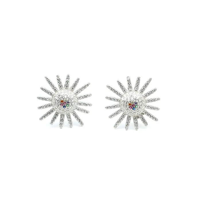 Karizma Jewels Earrings Real 925 Silver Multi CZ Stud Earring Set In Platinum Finish