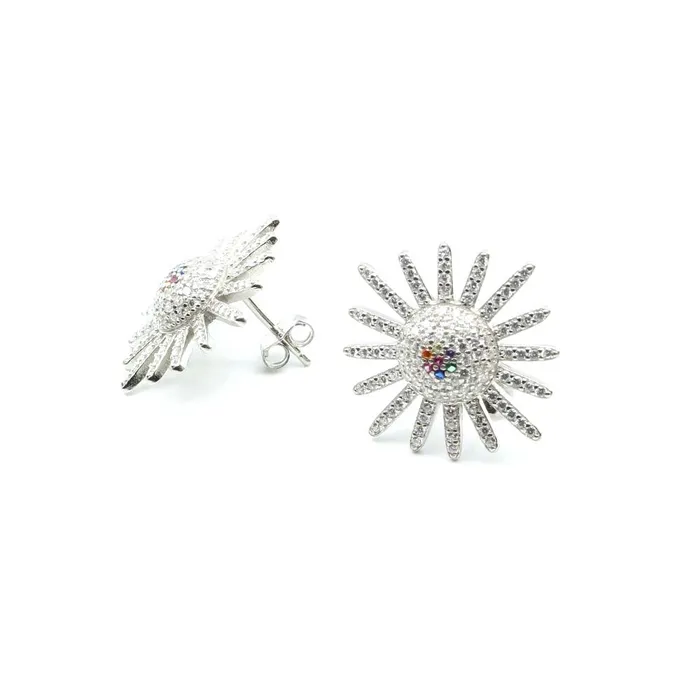 Karizma Jewels Earrings Real 925 Silver Multi CZ Stud Earring Set In Platinum Finish