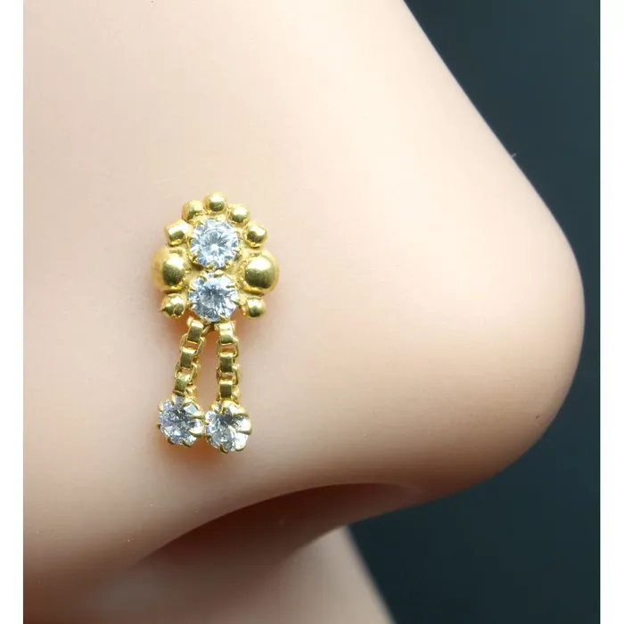 Karizma Jewels Rings 22K Gold filled Indian Nose Stud White CZ corkscrew piercing nose ring Karizma Jewels Rings 22K Gold filled Indian Nose Stud White CZ corkscrew piercing nose ring