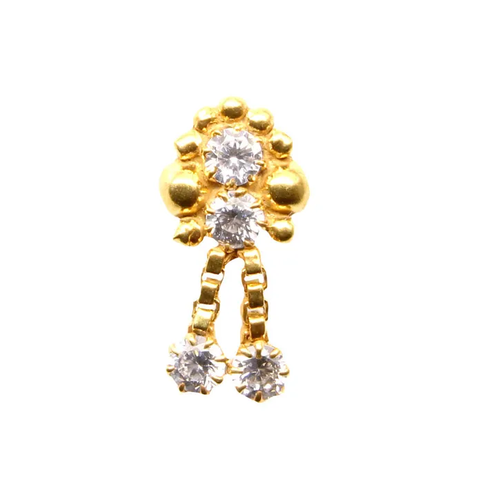 Karizma Jewels Rings 22K Gold filled Indian Nose Stud White CZ corkscrew piercing nose ring