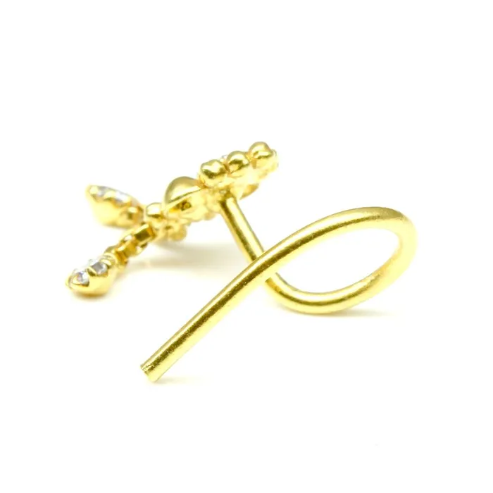 Karizma Jewels Rings 22K Gold filled Indian Nose Stud White CZ corkscrew piercing nose ring
