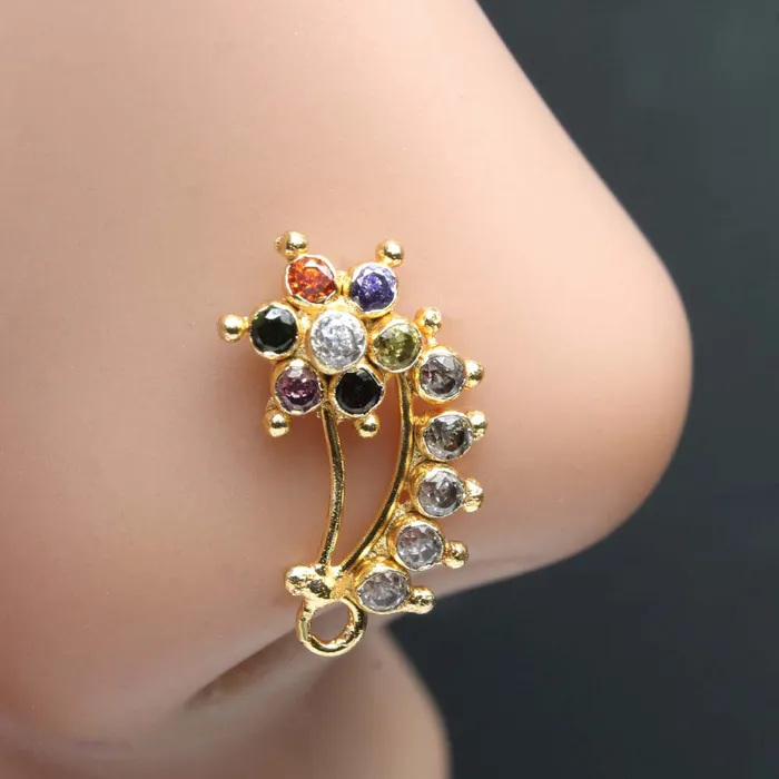 Karizma Jewels Rings Big Indian Women Gold Plated Nose Stud CZ Twisted nose ring 22g Karizma Jewels Rings Big Indian Women Gold Plated Nose Stud CZ Twisted nose ring 22g