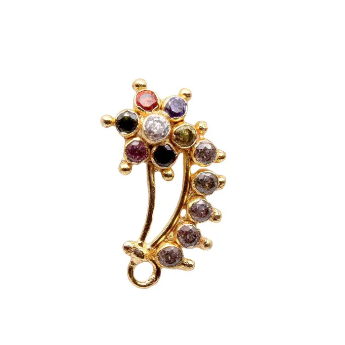 Karizma Jewels Rings Big Indian Women Gold Plated Nose Stud CZ Twisted nose ring 22g