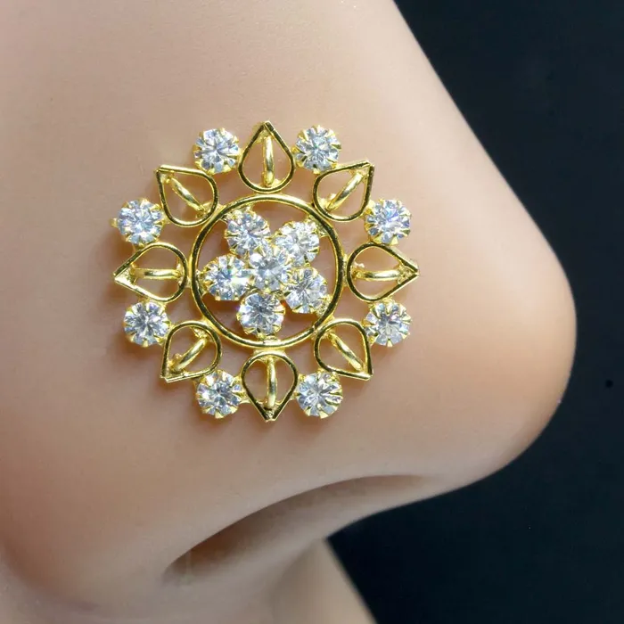 Karizma Jewels Trendy Big Sterling Silver White CZ Women Nose Stud Push Pin Earrings