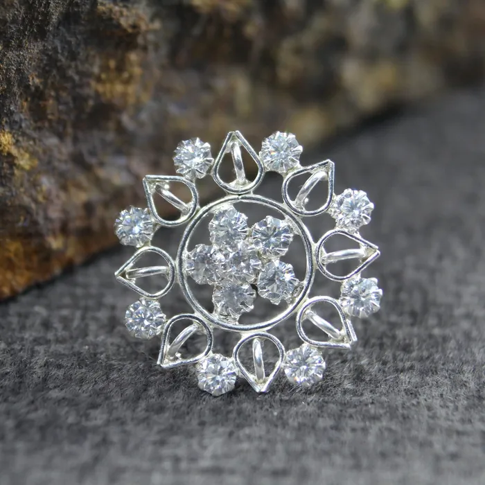 Karizma Jewels Trendy Big Sterling Silver White CZ Women Nose Stud Push Pin Earrings