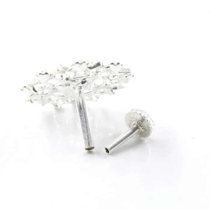 Karizma Jewels Trendy Big Sterling Silver White CZ Women Nose Stud Push Pin Earrings