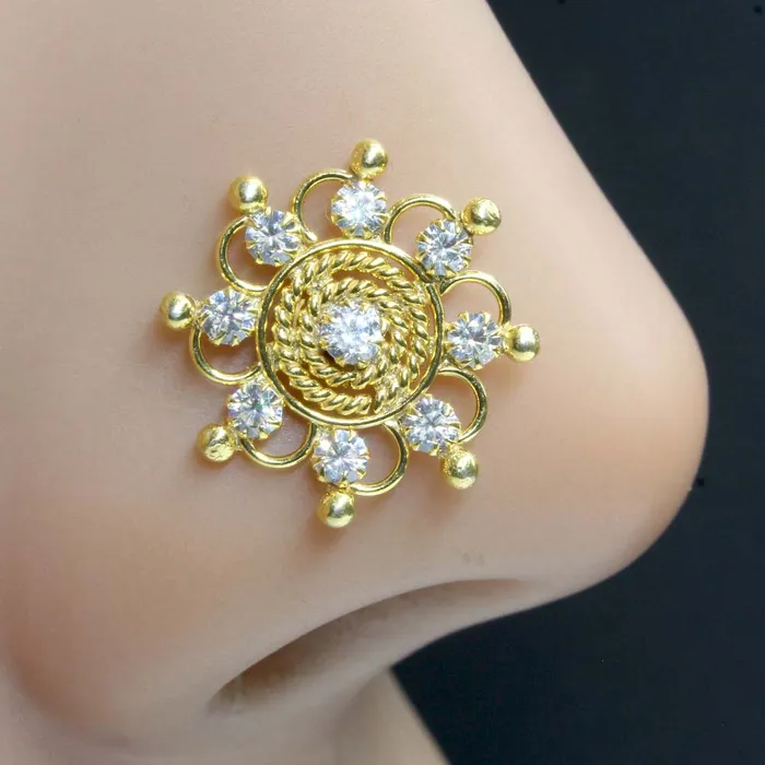 Karizma Jewels Wheel design Real Sterling Silver White CZ Women Twisted nose ring 22g Rings